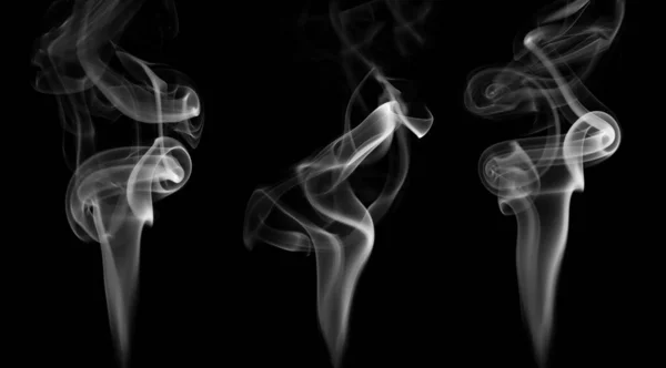 Collection Swirling Movement White Smoke Group Abstract Line Isolated Black — Stock Photo, Image