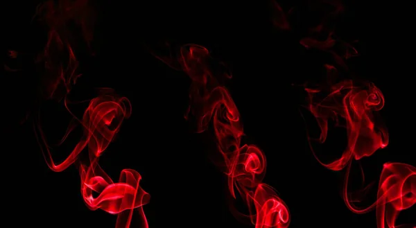 Collection Swirling Movement Red Smoke Group Abstract Line Isolated Black — Stock Photo, Image