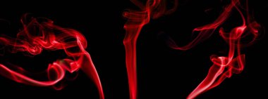 Kırmızı duman grubunun girdap hareketi, soyut çizgi siyah arkaplan üzerinde izole