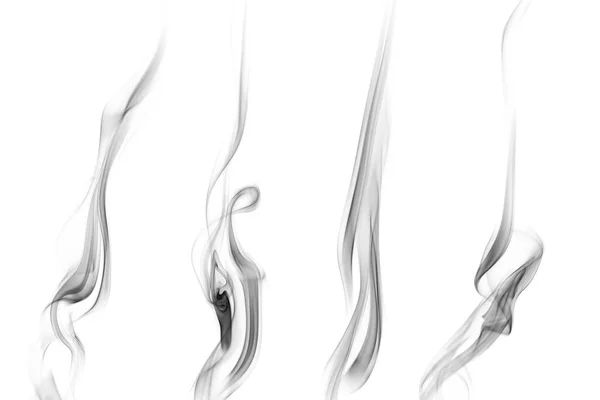 Set Swirling Motion Group Black Smoke Abstract Lines Isolated White — Fotografia de Stock