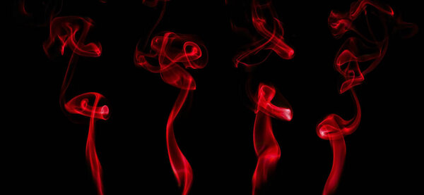 Collection swirling movement of red smoke group, abstract line Isolated on black background