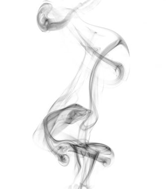 Beyaz arkaplanda izole edilmiş siyah duman çizgilerinin dönen hareketi