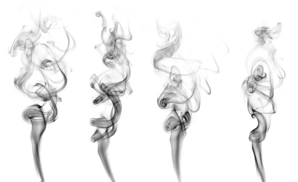 コレクション黒煙群の渦巻く動き抽象的な線白地に孤立 — ストック写真