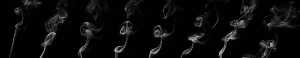 Набор Вихревого Движения Группы Белого Дыма Абстрактная Линия Изолированы Черном — стоковое фото