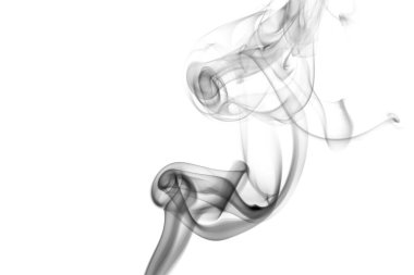 Beyaz arka planda hareket eden soyut siyah gri duman. Buhar yangını tasarımı