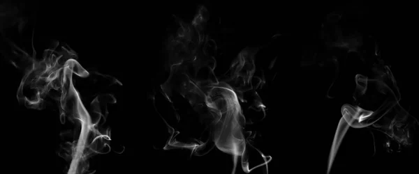 Set Swirling Movement White Smoke Group Abstract Line Isolated Black — Stock Photo, Image