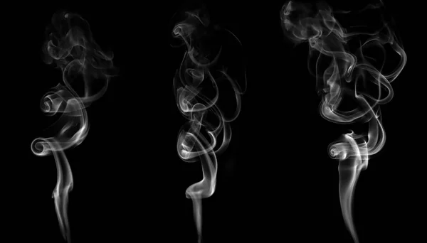 Collection Swirling Movement White Smoke Group Abstract Line Isolated Black — Stock Photo, Image