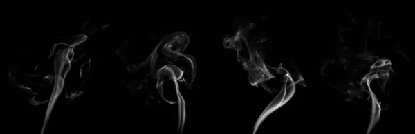 Коллекция Вихревого Движения Группы Белого Дыма Абстрактная Линия Изолирована Черном — стоковое фото