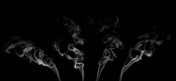 Collection swirling movement of white smoke group. abstract line Isolated on black background