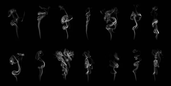 Набор Вихревого Движения Группы Белого Дыма Абстрактная Линия Изолированы Черном — стоковое фото