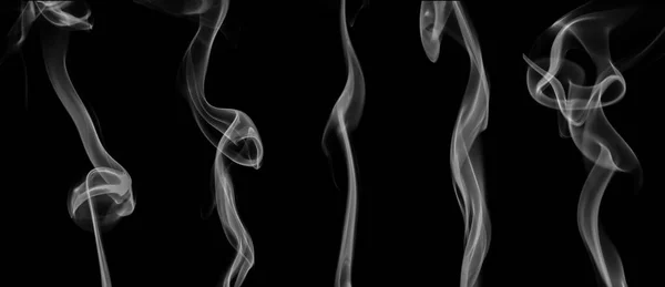 Collection Swirling Movement White Smoke Group Abstract Line Isolated Black — Stock Photo, Image