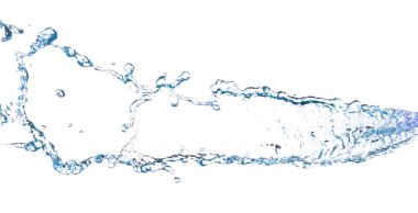 Mavi su, beyaz arka planda izole edilmiş güzel, temiz su sıçratır.