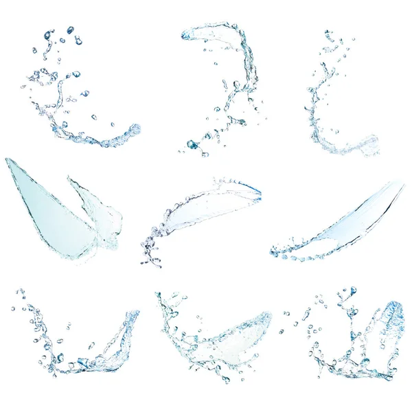Coleção Salpicos Água Azul Bela Salpicos Água Limpa Isolado Fundo — Fotografia de Stock