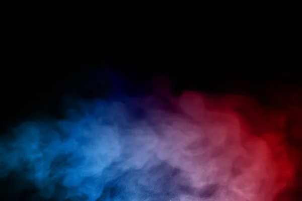Närbild Färgglad Rök Med Spray Från Luftfuktare Isolerad Svart Bakgrund — Stockfoto