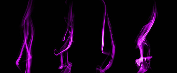 Collection swirling movement of purple smoke group, abstract line Isolated on black background