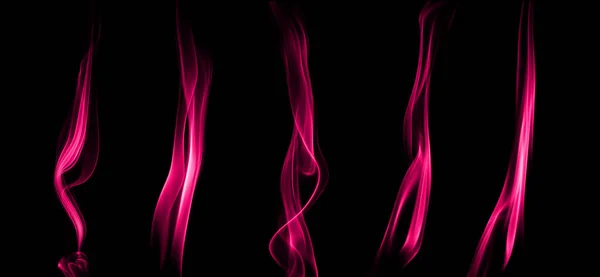 Gyűjtemény Örvénylő Mozgása Rózsaszín Füst Csoport Elvont Vonal Elszigetelt Fekete — Stock Fotó