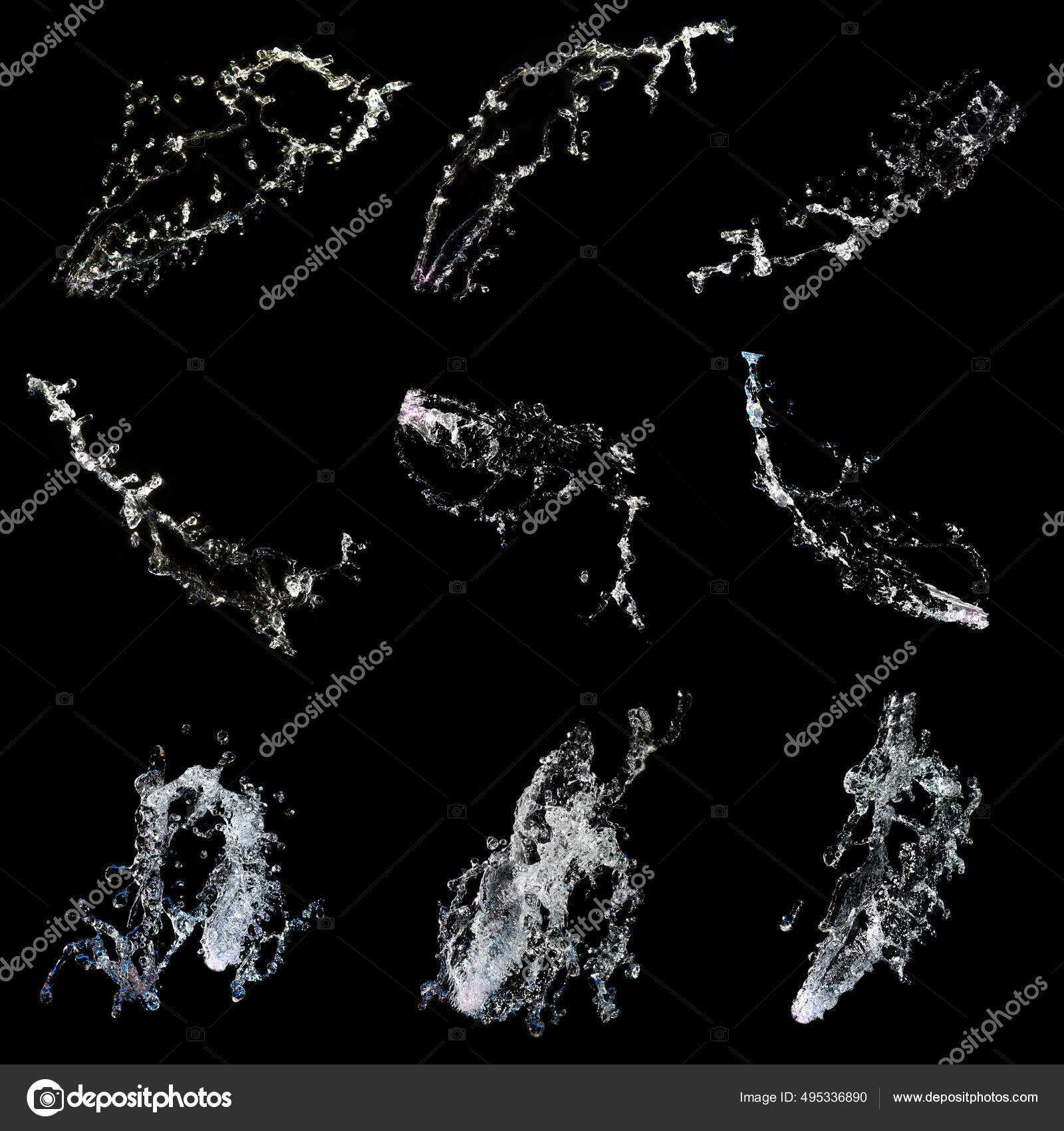 Collection Water Splash High Definition Isolated Black Background Stock Photo by ©VRVIRUS 495336890