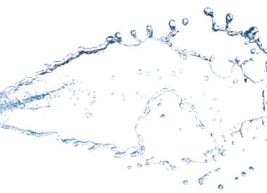 Mavi su, beyaz arka planda izole edilmiş güzel, temiz su sıçratır.