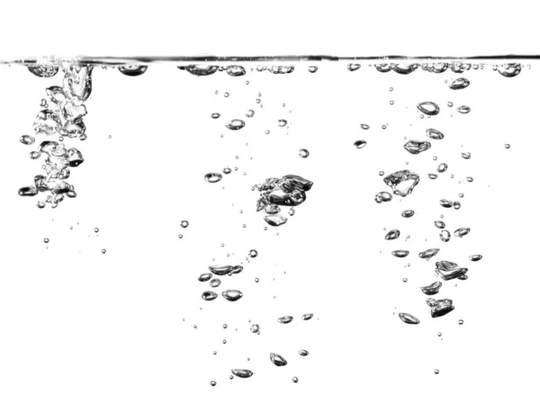 Колекція Водяних Бульбашок Чорного Кисню Підводній Прозорій Рідині Бульбашками Течуть — стокове фото