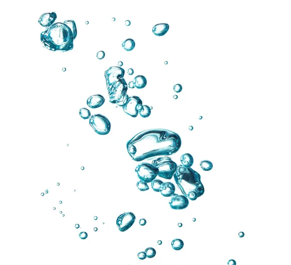 Bubble Soda Dan Udara Oksigen Biru Dalam Cairan Jernih Bawah — Stok Foto