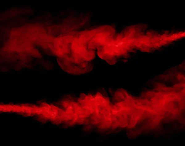 Nahaufnahme Von Schwimmendem Rotem Dampfrauchspray Isoliert Auf Schwarzem Hintergrund — Stockfoto