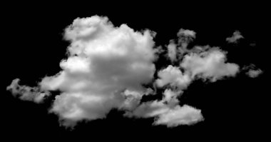 Kabarık beyaz bulut siyah arkaplanda izole edilmiş, gökyüzü tasarımı için mükemmel hava çizimi, rüya sahneleri, dijital sanat eserleri, fotoğraf düzenleme ve yaratıcı grafik projeleri.
