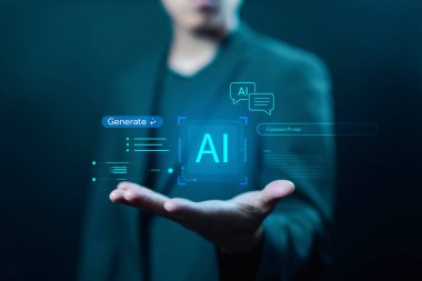 Teknik iletişim, AI asistanı sohbeti ve iş destek servisi. Robot ajan konsepti, veri iletimi, yapay zeka sohbet robotu. Konuşma Akıllı Robot Teknolojisi Geliştirme Yapay Zeka üretiyor