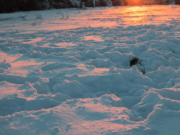 Kırmızı gün batımlı kar manzarası