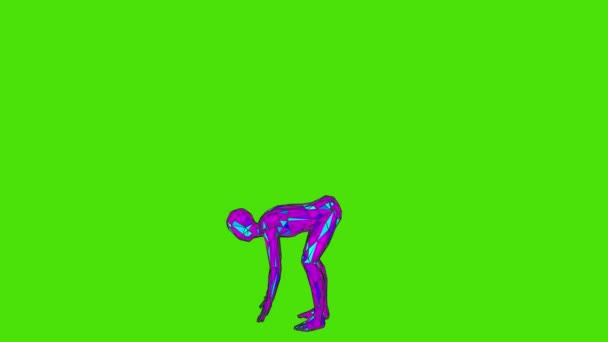 一个紫色角色在绿色背景上做俯卧撑的3D动画 — 图库视频影像