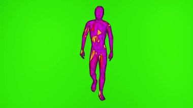 Yeşil arka planda yürüyen bir karakterin 3 boyutlu animasyonu