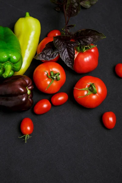 Siyah arka planda çok renkli çiftlik sebzeleri