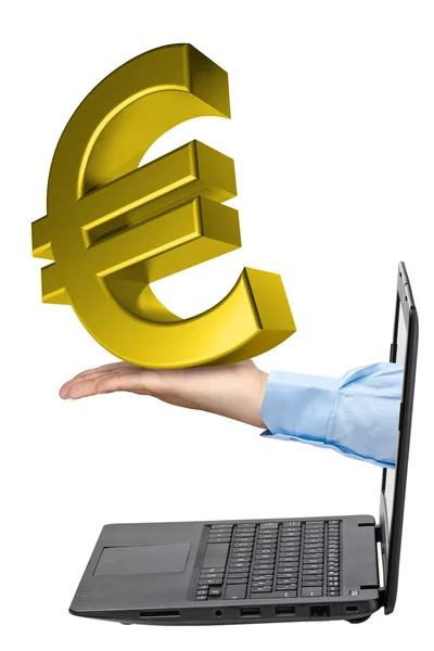 Gyllene euro ut laptop isolerade — Stockfoto