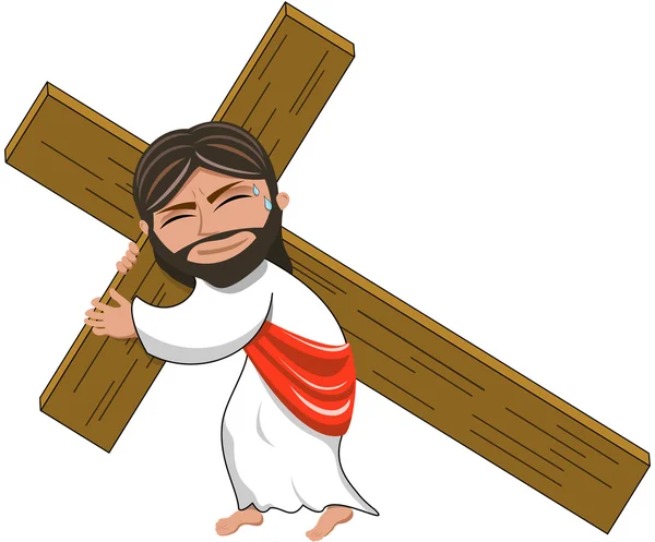 Страдания Иисуса, несущего тяжелый крест в изоляции — стоковый вектор