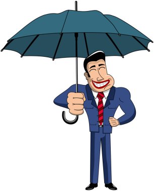 Çizgi film işadamı holding şemsiye gülümseyen