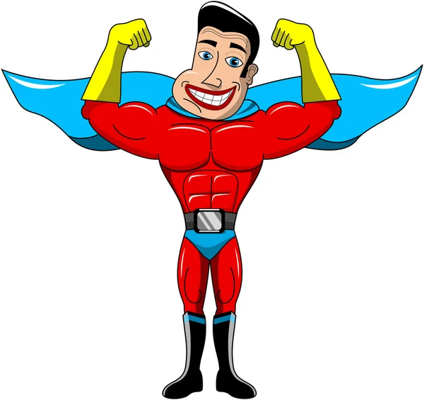 上腕二頭筋の分離を示す幸せなスーパー ヒーロー — ストックベクタ