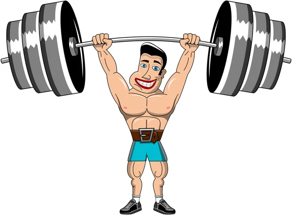 Man Weightlifter lifting heavy weights above head isolated — Stock Vector