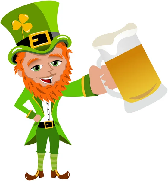 St. Patricks or Saint Patrick holding beer mug isolated — Stock Vector