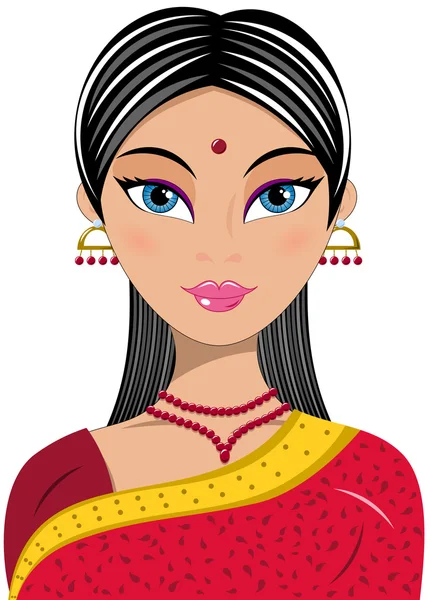 Retrato de uma bela mulher indiana isolada — Vetor de Stock