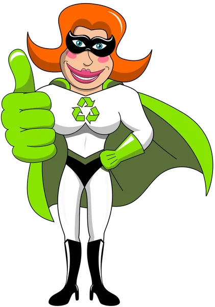 分離したエコロジー リサイクル緑に親指で女性のスーパー ヒーロー — ストックベクタ