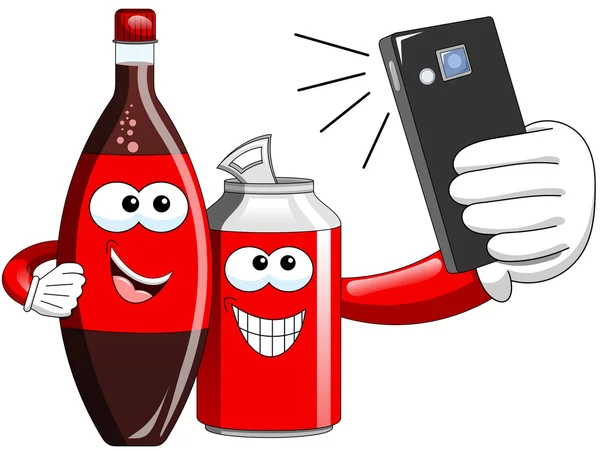 Cartoon-Flasche und Dose für Selfie — Stockvektor