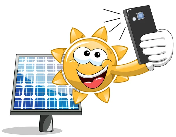 Dibujos animados Sun selfie panel solar — Vector de stock