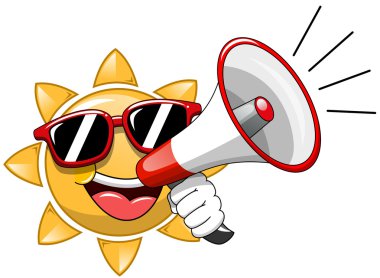 Megafon konuşuyor karikatür güneş güneş gözlüğü 