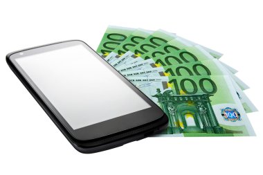 Smartphone boş göstermek izole euro banknot