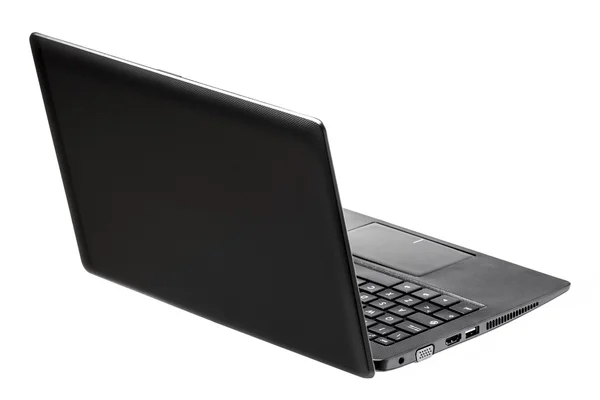 Achteraanzicht van de driekwart van open zwarte laptop van de Computer — Stockfoto