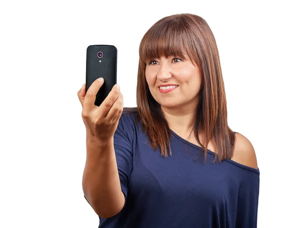 Brunette beautiful woman taking selfie isolated — Stock Photo, Image