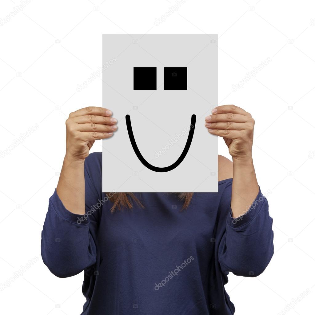 Woman holding banner cute smile isolated