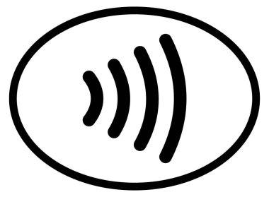 Temassız ödeme simgesi beyazda izole edildi. Kablosuz NFC ödeme dalgası ve temassız ödeme kartı logosu. Vektör illüstrasyonu