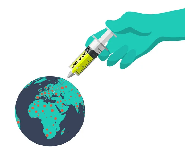 Médecin Portant Main Seringue Injection Gants Concept Vaccin Contre Coronavirus — Image vectorielle