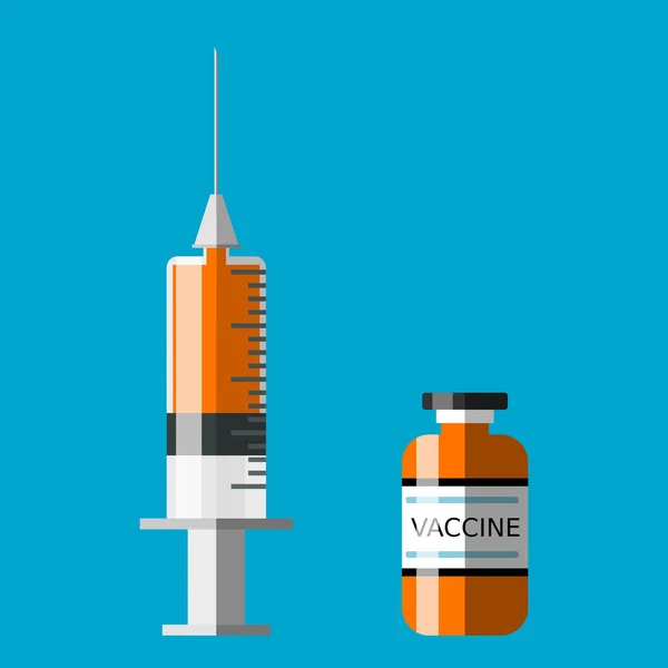医用一次性注射器 在玻璃瓶疫苗旁边注满疫苗分离载体说明 — 图库矢量图片