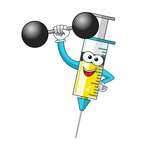 笑卡通人物吉祥物医用注射器疫苗大拇指向上分离病媒图解 — 图库矢量图片